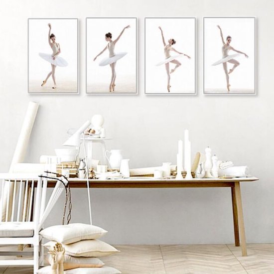 Allernieuwste.nl® SET van 4 st. Canvas * Ballet Danseres Poses * - Kleur - SET 4x 30 x 40 cm - Copy
