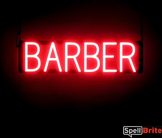BARBER - Lichtreclame Neon LED bord verlicht | SpellBrite | 60 x 16 cm | 6 Dimstanden - 8 Lichtanimaties | Reclamebord neon verlichting
