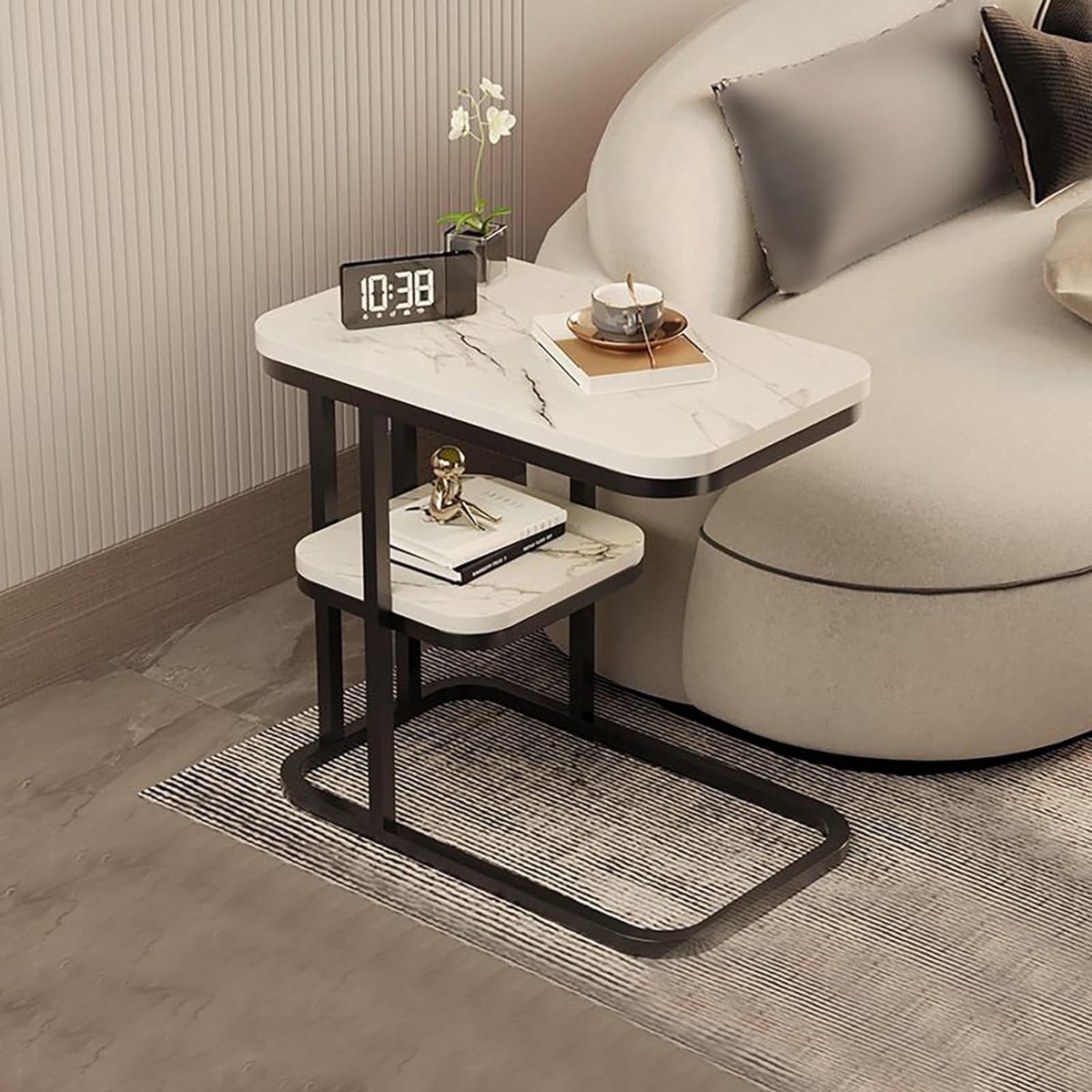 Amhancible C-vormige Bijzettafel, kleine salontafel banktafel