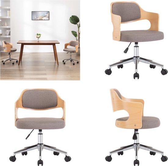 vidaXL Kantoorstoel draaibaar gebogen hout en stof taupe - Kantoorstoel - Kantoorstoelen - Stoel - Stoelen