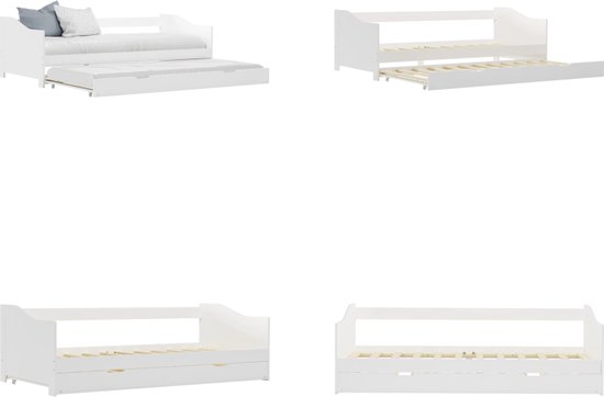 vidaXL Bedbankframe uittrekbaar grenenhout wit 90x200 cm - Bedbankframe - Bedbankframes - Frame Met Slaapbank - Frames Met Slaapbanken