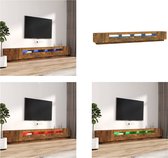 vidaXL 3-delige Tv-meubelset met LED bewerkt hout gerookt eikenkleurig - Tv-kast - Tv-kasten - Tv-meubel - Tv-meubel Met LED-verlichting