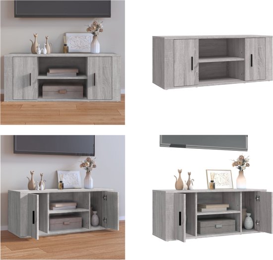 Mobile TV Con Luci LED 100x35x40 Cm - Grigio Sonoma, Legno Multistrato, Per Soggiorno E Camera