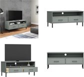 vidaXL Tv-meubel met metalen poten OSLO massief grenenhout grijs - Tv Kast - Tv Kasten - Tv Meubel - Tv Meubels