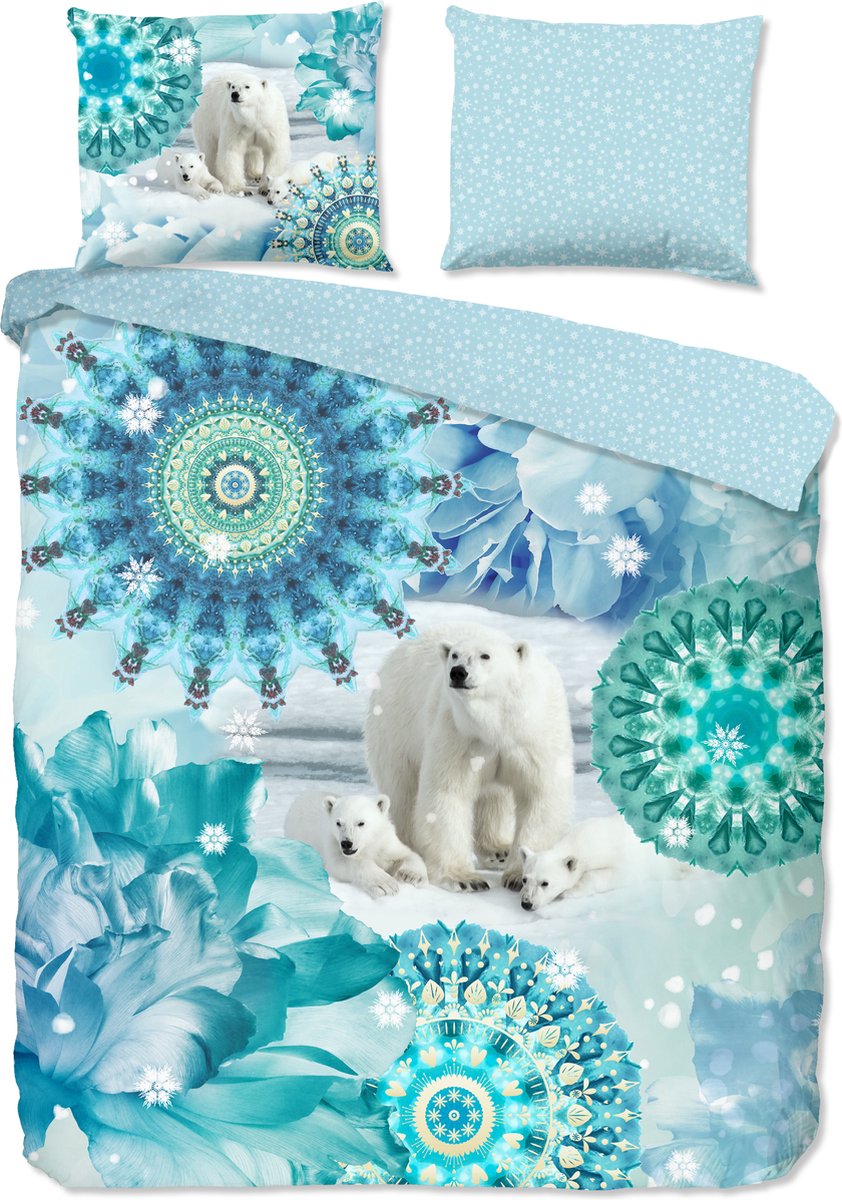 HIP dekbedovertrek mandalas en ijsberen - Lits jumeaux 240x200/220 cm - Blauw - 100% Katoen flanel