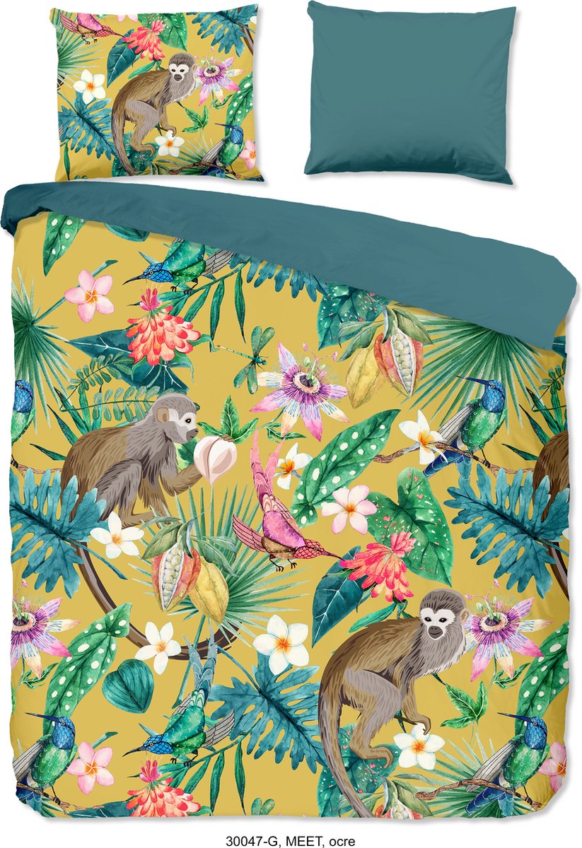 Good Morning dekbedovertrek jungle print - Oker - 100% Katoen renforce Ochre