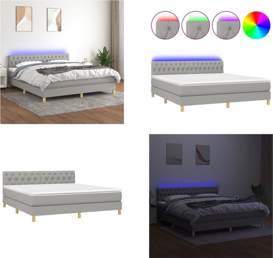 vidaXL Boxspring met matras en LED stof lichtgrijs 160x200 cm - Boxspring - Boxsprings - Bed - Slaapmeubel