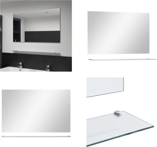 vidaXL Wandspiegel met schap 100x60 cm gehard glas - Wandspiegel - Wandspiegels - Muurspiegel - Muurspiegels