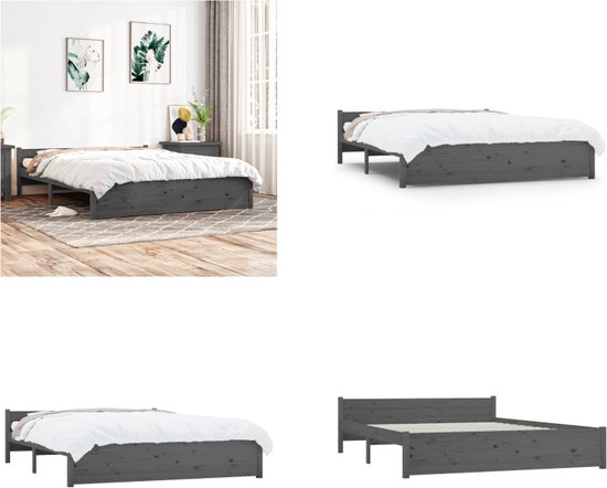 vidaXL Bedframe massief hout grijs 150x200 cm 5FT King Size - Bedframe - Bedframes - Bed - Bedbodem