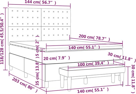 vidaXL Boxspring met matras stof blauw 140x200 cm - Boxspring - Boxsprings - Pocketveringbed - Bed