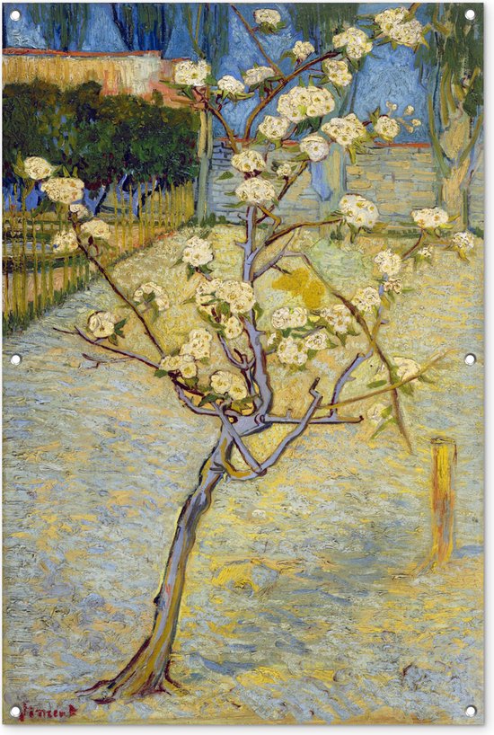 Tuinposter - Tuindoek - Tuinposters buiten - Perenboompje in bloei - Vincent van Gogh - 80x120 cm - Tuin