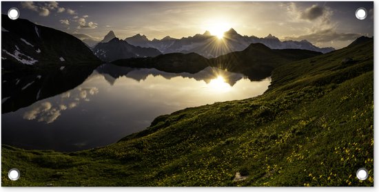 Tuinposter Zwitserland - Alpen - Water - 60x30 cm - Tuindoek - Buitenposter