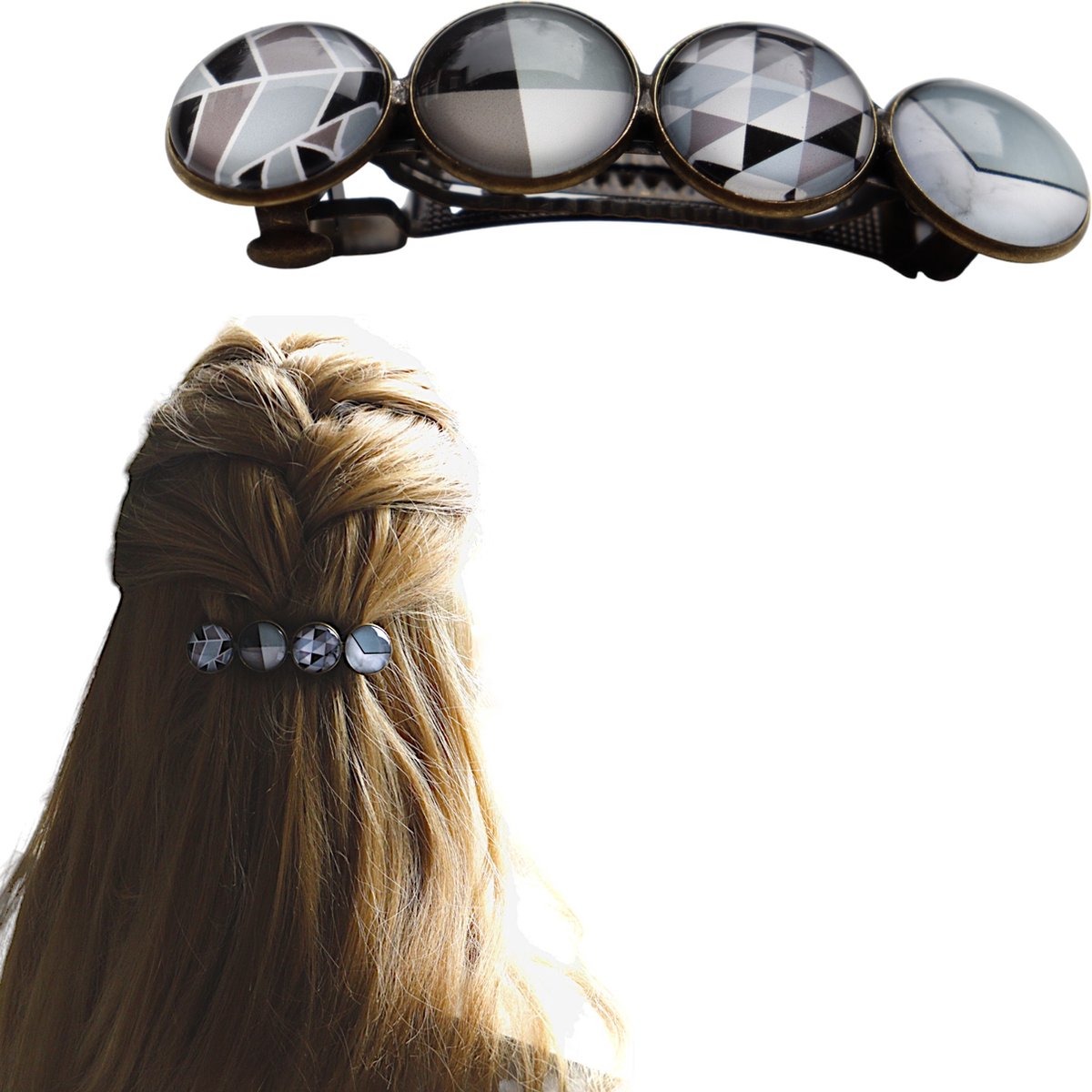 Hairpin-Haarspeld-Color Hairclip- Cabochon- XL grijs-zwart-taupe