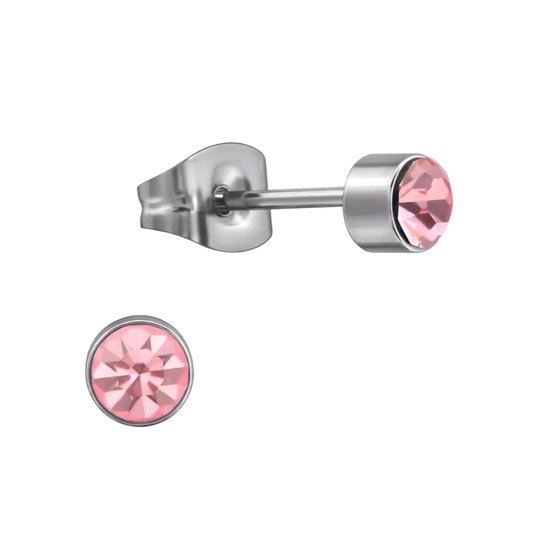 Aramat Jewels - Zilveren Roze Zweerknopjes - RVS - 3mm - Oorbellen - Meisje - Mini - Kristal oorbellen - Rond - Stainless steel -Roze Oorknopjes - Ronde oorbelletjes
