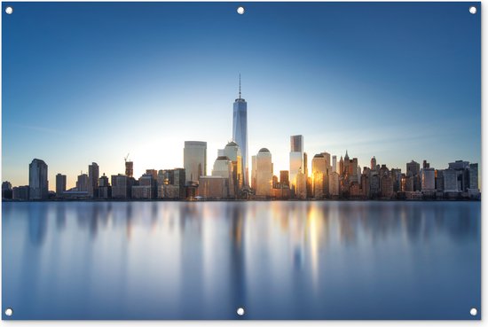 Tuinposter - Tuindoek - Tuinposters buiten - New York - Skyline - Reflectie - 120x80 cm - Tuin