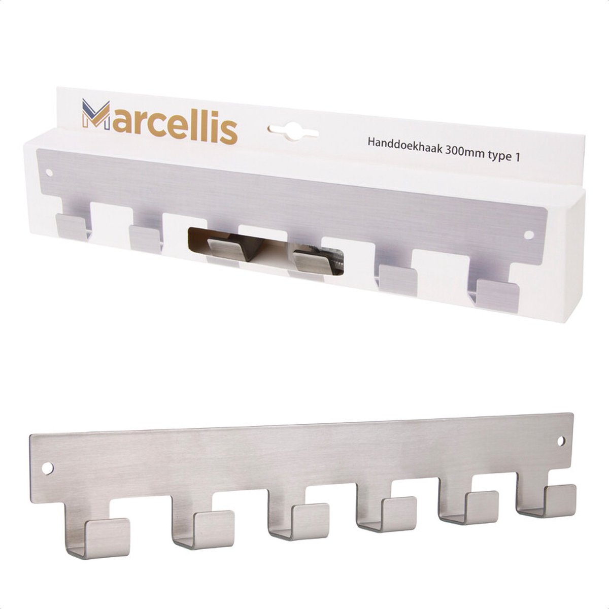 Marcellis - Industriële handdoekhaak - handdoekhouder - ophanghaak - 6 haken - roestvrij staal - incl. bevestigingsmateriaal