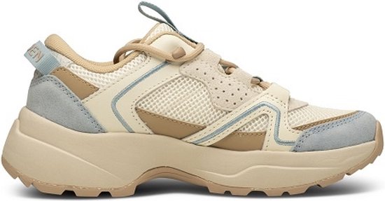 Woden Sif Reflective beige met ijsblauw dames sneakers