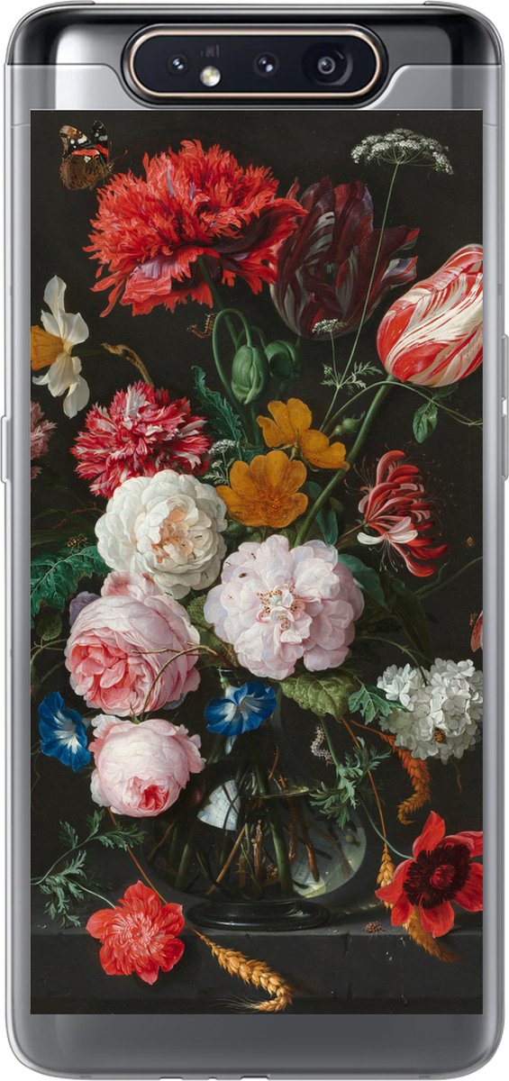 Telefoonhoesje Geschikt voor Samsung Galaxy A80 hoesje - Stilleven met bloemen in een glazen vaas - Schilderij van Jan Davidsz. de Heem - Siliconen Telefoonhoesje Telefoonhoesje
