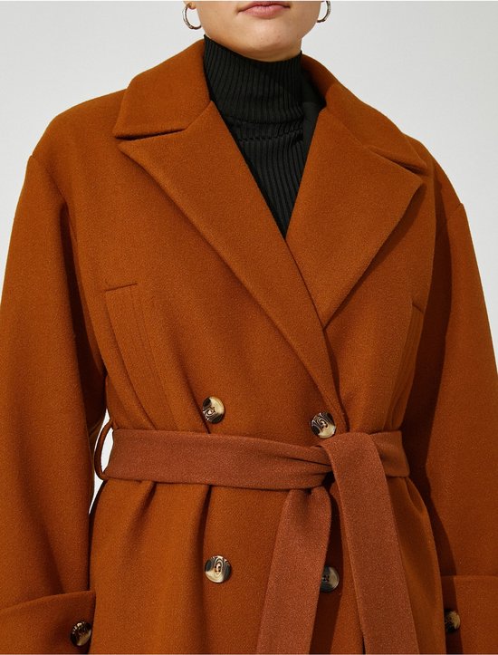 Nlievara Vrouwen Kraag Midi-Lengte Trench Dubbele Breasted Erwtenjas Winter Warme Jas, Kaki, XL