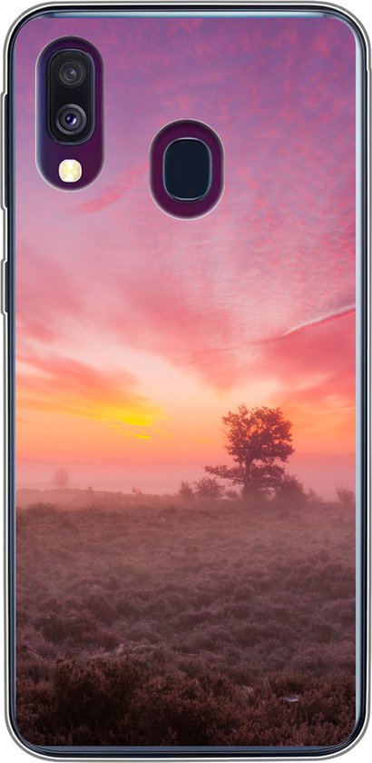 Foto: Geschikt voor samsung galaxy a40 hoesje paarse tinten in nederlands landschap siliconen telefoonhoesje