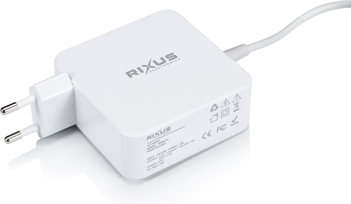 Rixus - 61W Oplader Voor Macbook USB C Type