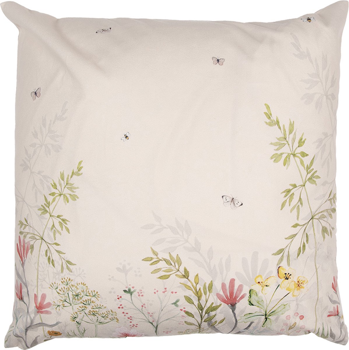 Clayre & Eef Kussenhoes 45x45 cm Beige Groen Polyester Bloemen