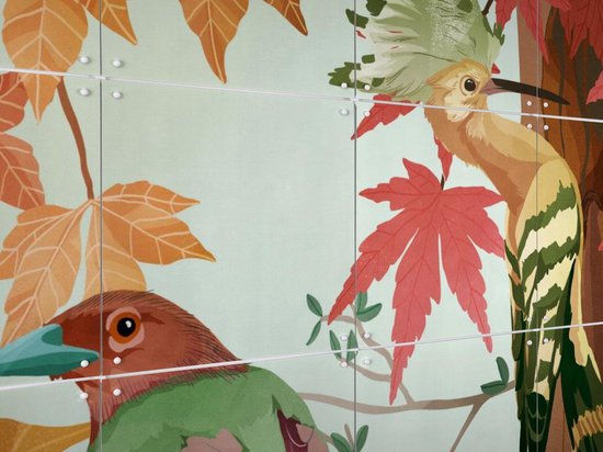 IXXI Birds of Autumn, Goed Blauw - 60 x 80 cm - Gratis ophangtool - Grote wanddecoratie en posters - Speels, Illustraties, Digitale Kunst, Woonkamer
