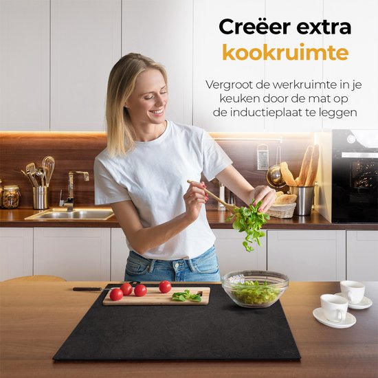 Chefcare Inductie Beschermer Zwart met Witte Krassen - 85x50 cm - Afdekplaat Inductie - Kookplaat Beschermer - Inductie Mat