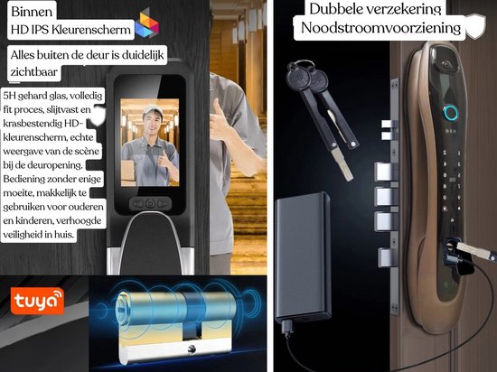 Slimme Gezichtsherkenning en biometrisch deurslot - (6068)(24x240/30x240) -ZwartGroen - Yiwu