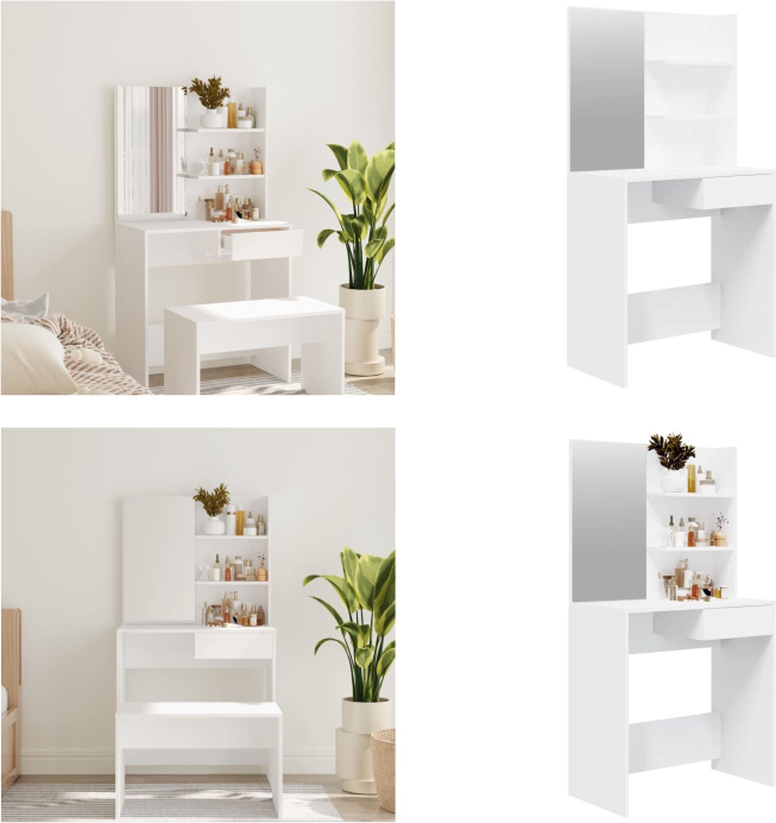 VidaXL Kaptafel met spiegel 74-5x40x141 cm wit Kaptafel Kaptafels Kap Tafel Make-up Tafel