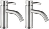 Shower & Design Set van 2 mechanische mengkranen met ronde vorm van roestvrij staal - Geborsteld nikkelkleurig - H17 cm - SALAVAN L 5.1 cm x H 17 cm x D 16.3 cm