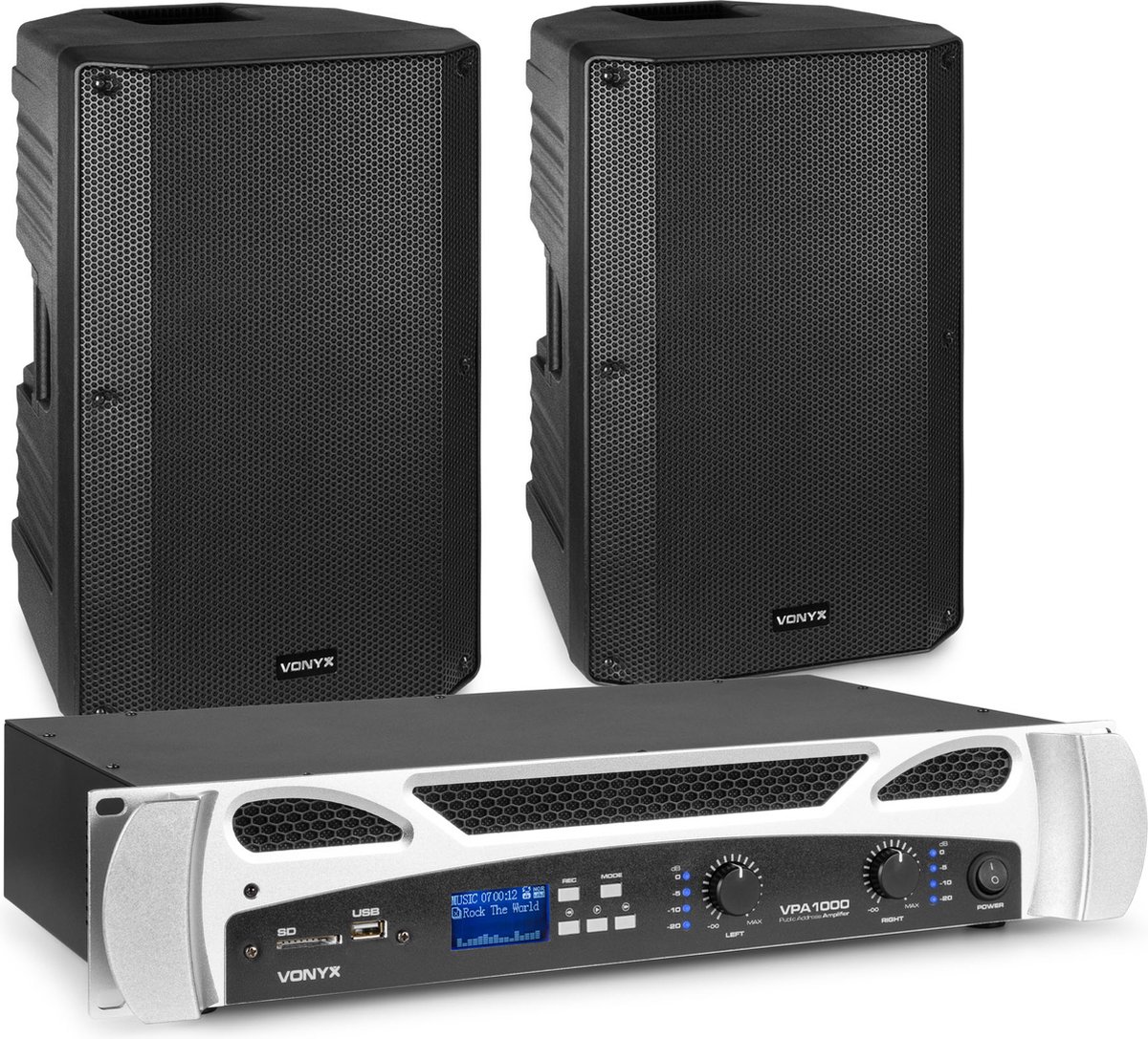 Vonyx set met 2x passieve speakers en versterker - 800W - 12 Inch - Bluetooth - Vonyx