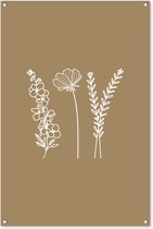 Tuinposter 80x120 cm - Tuindecoratie - Line Art - Bloemen - Droogbloemen - Lijn tekening - Muurdecoratie voor buiten - Schutting decoratie - Tuin accessoires - Tuindoek - Buitenposter