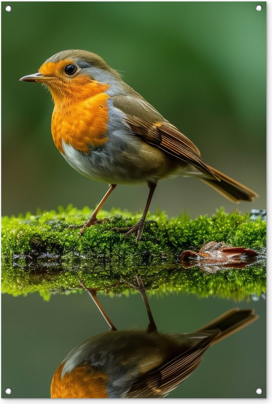 Affiche de jardin - Toile de jardin - Posters de jardin extérieur - Rouge-gorge - Vogels - Nature - Vert - Vogel - 80x120 cm - Jardin