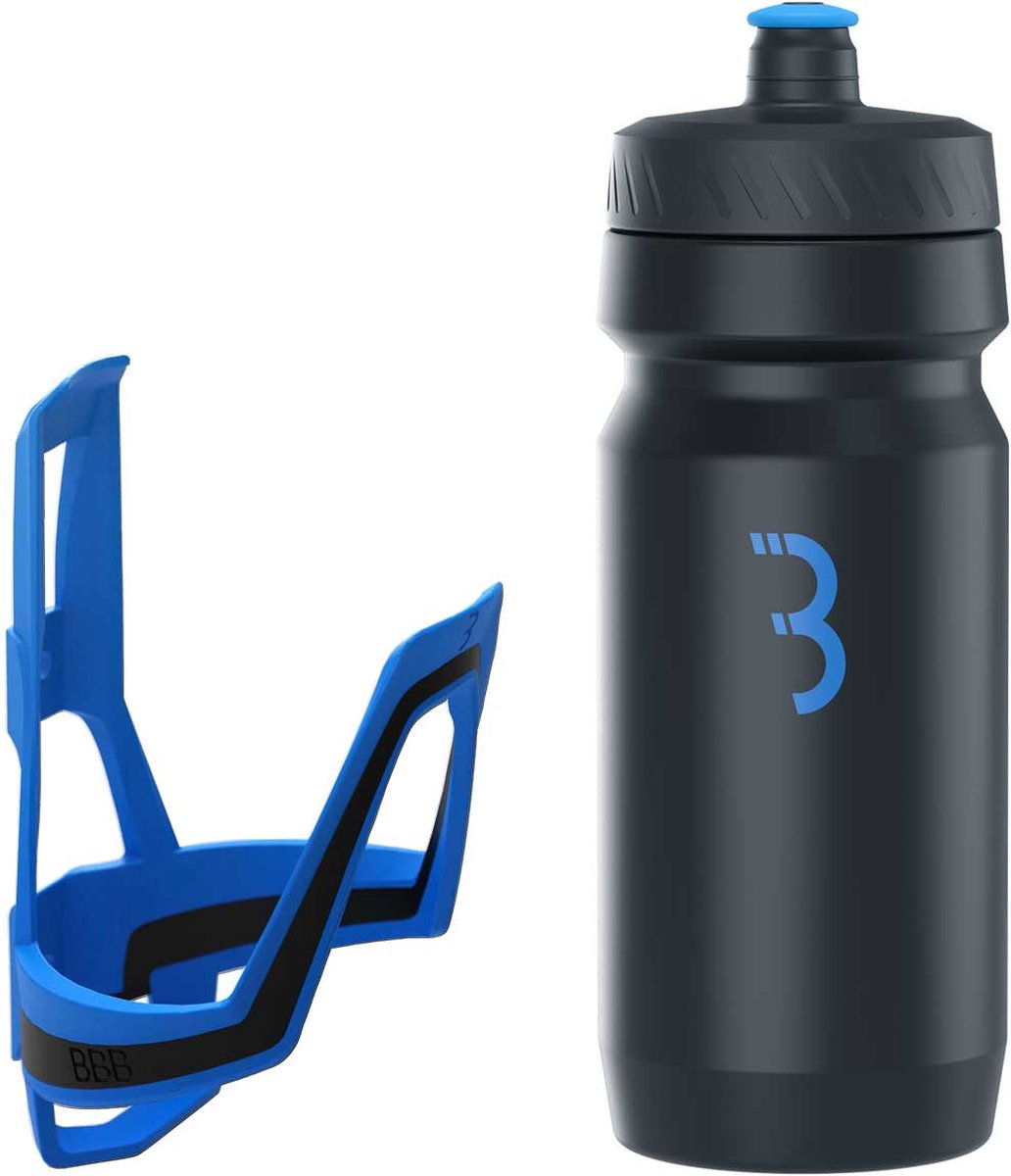 BBB Cycling DualCage - Lichtgewicht Bidonhouder met Zwarte Bidon - 550ml - Blauw - Racefiets & Mountainbike - Drinkbushouder Fiets - BBC-39C