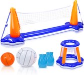 Volleybal Opblaasbare drijvende zwembadset, volleybalnet en basketbalringen en ballen voor kinderen en volwassenen, waterpolospel, zwembadspeelgoed, voor volleybal en basketbal, zwembadspeelgoed