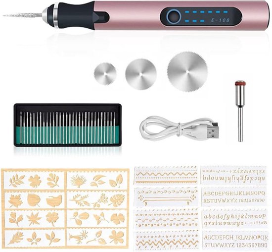 Elektrische Graveren Pen Kit,Graveren Tool Kit Draadloze Graveur Pen USB Oplaadbare DIY Etsen Pen Rotary Tool voor Glas Hout Metalen Steen Plastic Nagels en Sieraden