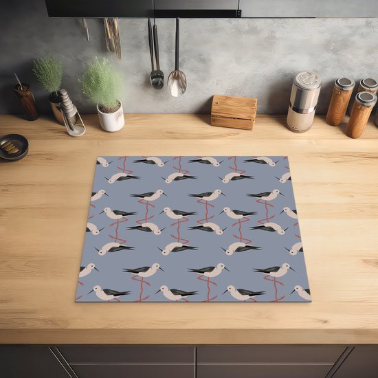 KitchenYeah® Inductie beschermer 59x51 cm - Vogel - Ooievaar - Patroon - Kookplaataccessoires - Afdekplaat voor kookplaat - Inductiebeschermer - Inductiemat - Inductieplaat mat