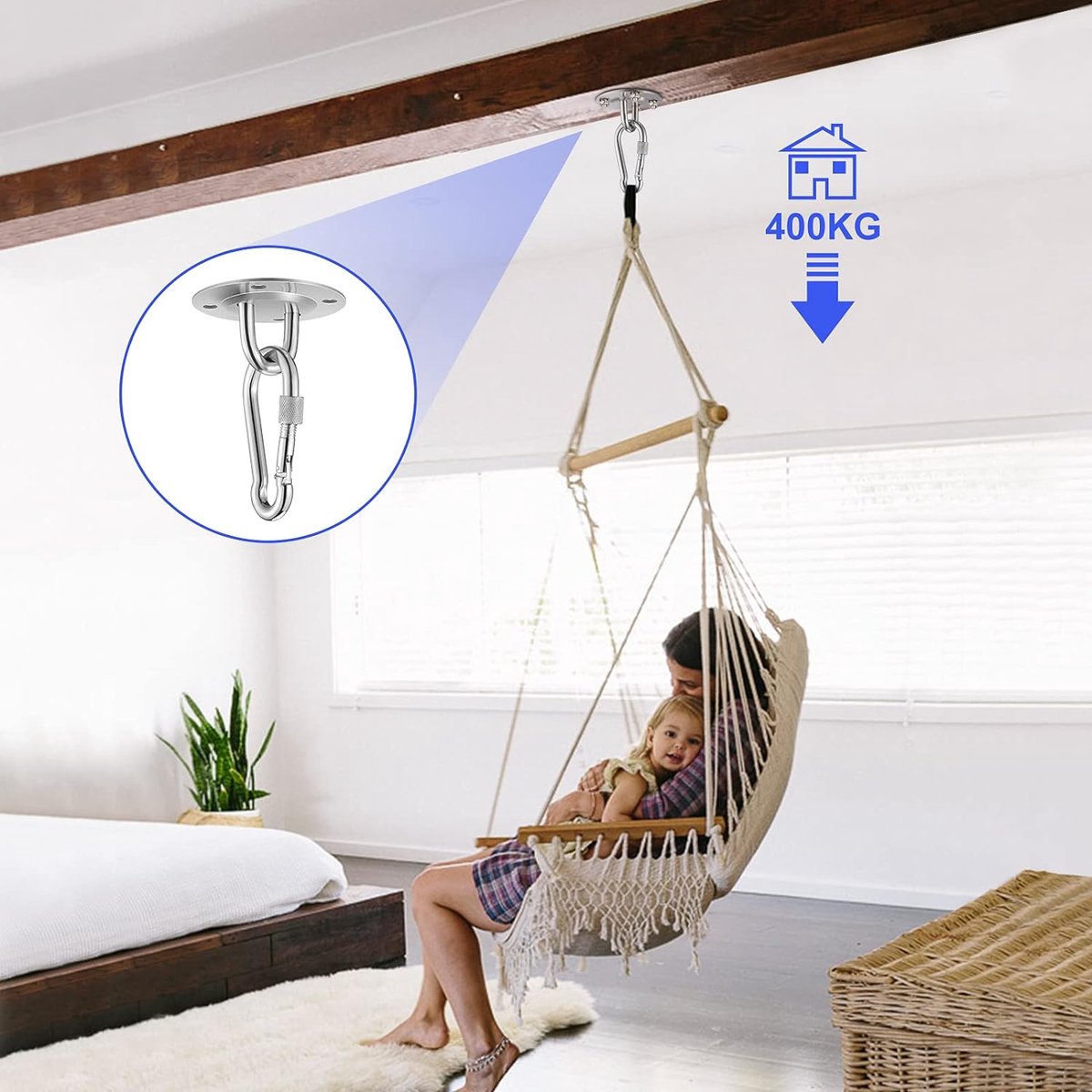 Crochet Plafond Pivotant 360° 450 Kg – Support Ultra-Solide Pour Balançoire, Hamac, Sac De Frappe, Yoga