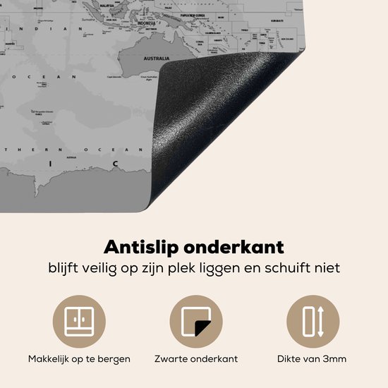 KitchenYeah® Inductie beschermer 81.2x52 cm - Abstracte wereldkaart met schaduwen - zwart wit - Kookplaataccessoires - Afdekplaat voor kookplaat - Inductiebeschermer - Inductiemat - Inductieplaat mat