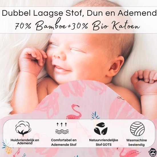Duopack 2x BoefieBoef Tropische Flamingo Grote XL Hydrofiele Doek Baby - Duurzaam Eco Bamboe - Kerst en KraamCadeau - Swaddle, Inbakerdoek, Hydrofiele Luier & Babydeken - Roze Ananas Wit van Merkloos — afbeelding 2