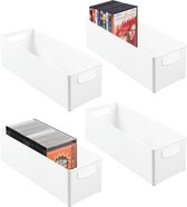 Set de 4 boîtes de rangement DVD empilables avec poignée - système de rangement avec poignée pour DVD, CD et jeux vidéo - boîte de rangement en plastique - blanc