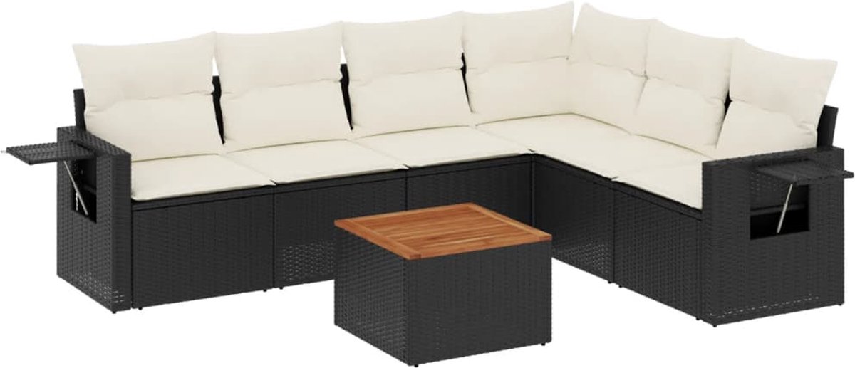 vidaXL 7-delige - Loungeset - met - kussens - poly - rattan - zwart