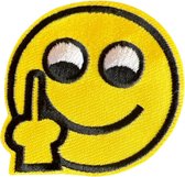 Emoji Smiley Strijk Embleem Patch Wijsvinger 5.2 cm / 5.2 cm / Geel Zwart Wit