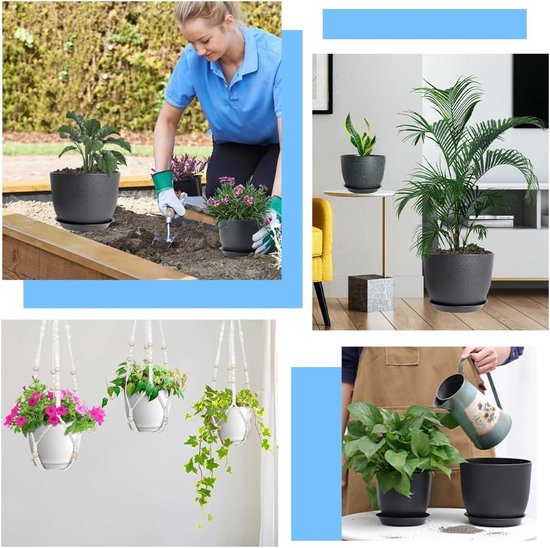 Pot De Fleurs Plastique Extérieur Lot De 6 Pots De Fleurs Ronds Avec Soucoupes - Plastique Noir, Diamètre 16 Cm, Hauteur 12 Cm - Trous De Drainage - Intérieur/Balcon Pots Plastique Noir 16 Cm Trous Drainage