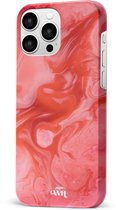 xoxo Wildhearts Marble Red Lips - Single Layer - Hardcase hoesje geschikt voor iPhone 14 Pro hoesje - Rood hoesje - Marmer case geschikt voor iPhone 14 Pro hoesje rood - Shockproof beschermhoes - Rood