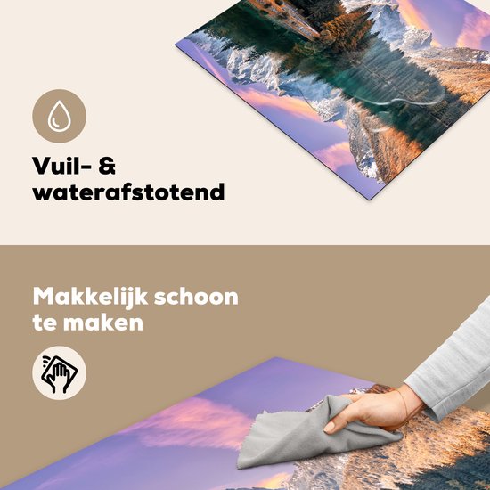 KitchenYeah® Inductie beschermer 60x52 cm - Bergen - Bos - Water - Lucht - Roze - Paars - Kookplaataccessoires - Afdekplaat voor kookplaat - Inductiebeschermer - Inductiemat - Inductieplaat mat