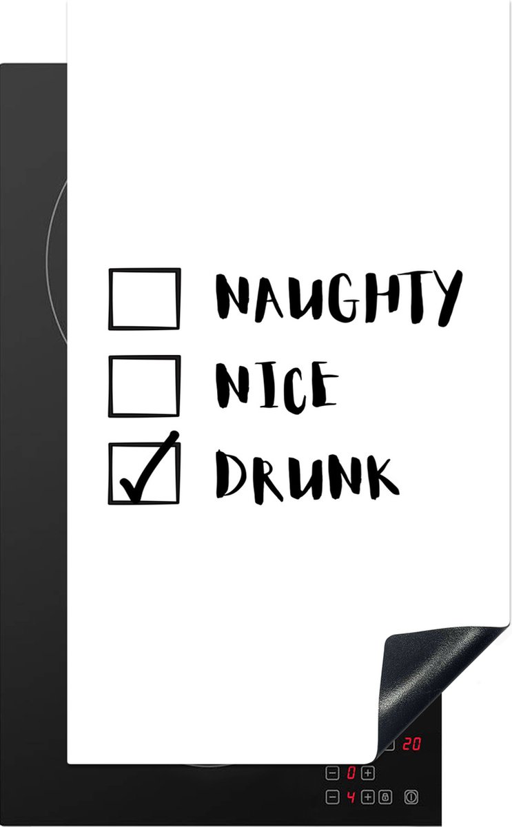 KitchenYeah® Inductie beschermer 30x52 cm - Kerstman - Naughty nice drunk - Spreuken - Quotes - Kookplaataccessoires - Afdekplaat voor kookplaat - Inductiebeschermer - Inductiemat - Inductieplaat mat