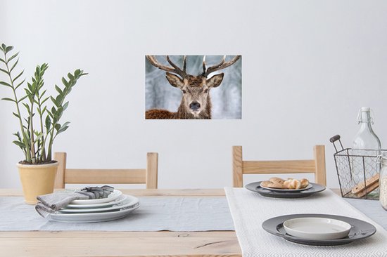 Stickers muraux - Cerf - Bois - Neige - 30x20 cm - Film adhésif