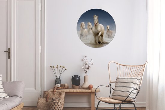 WallCircle - Stickers muraux - Cercle de papier peint - Paarden - Water - Boue - 50x50 cm - Cercle mural - Autocollant - Autocollant papier peint rond